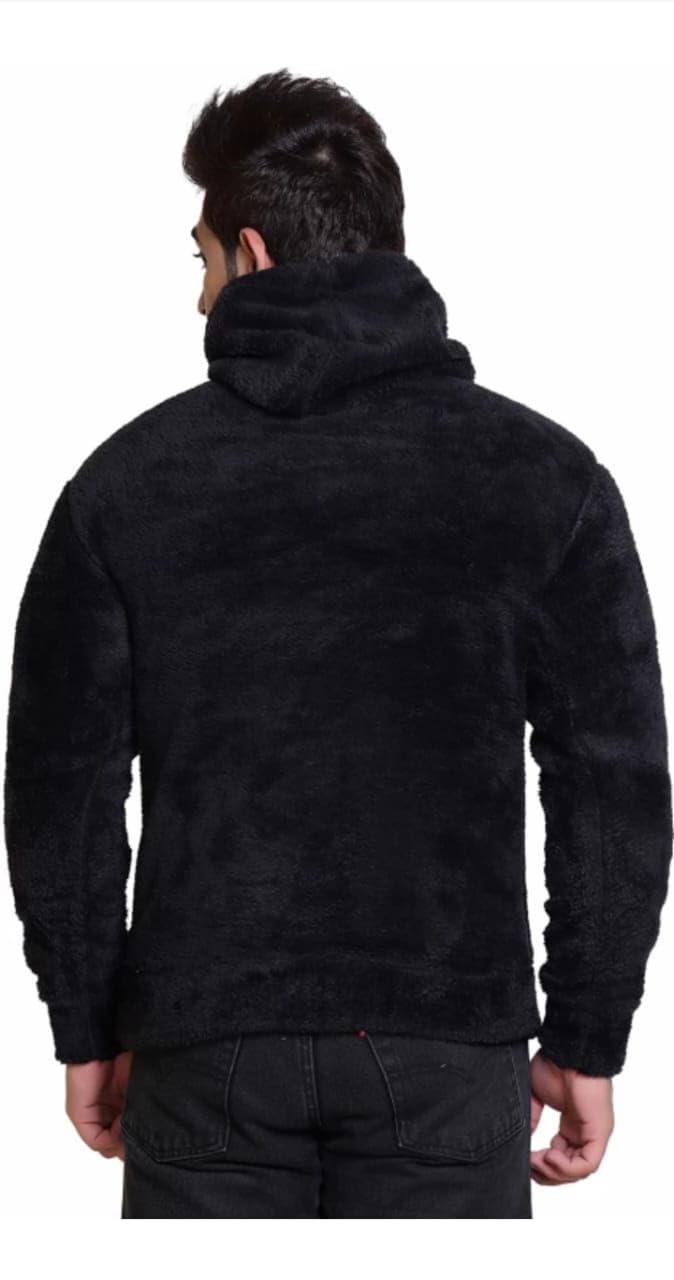 Black Cotton Hooded Neck Loose Fit Printed Hoodie For Unisex