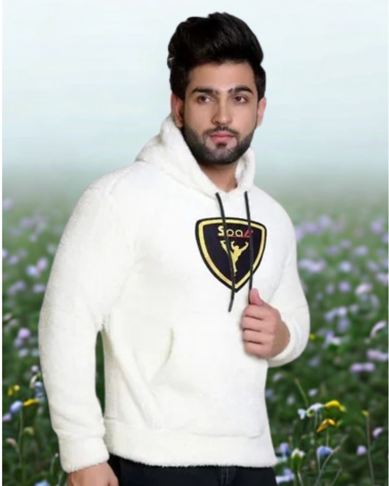 White Cotton Hooded Neck Loose Fit Printed Hoodie For Unisex