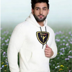White Cotton Hooded Neck Loose Fit Printed Hoodie For Unisex