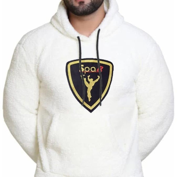 White Cotton Hooded Neck Loose Fit Printed Hoodie For Unisex