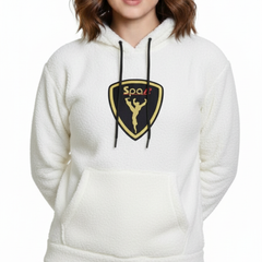 White Woolen Full Sleeves Regular Fit Hoodie For Women