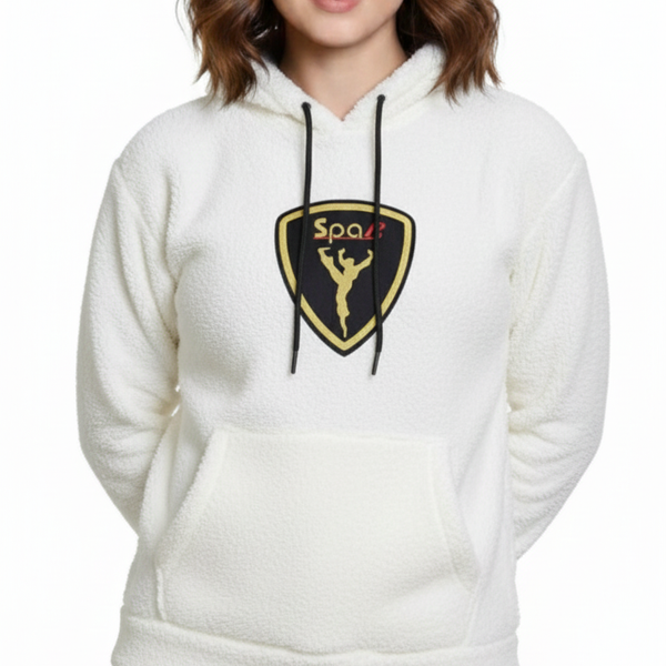 White Woolen Full Sleeves Regular Fit Hoodie For Women