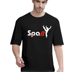 Black Cotton Off-Shoulder Crew-Neck Printed T-Shirt For Men