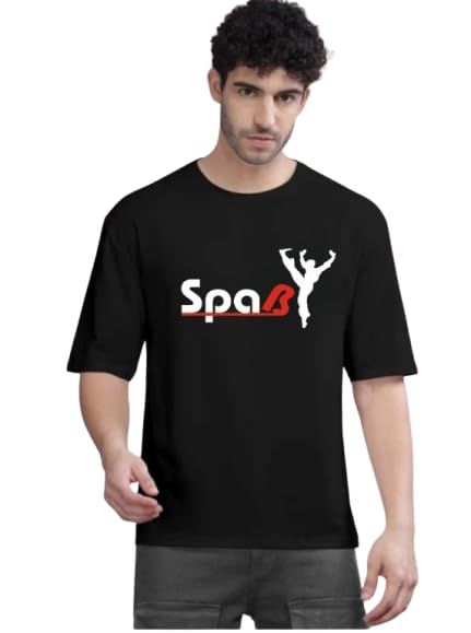 Black Cotton Off-Shoulder Crew-Neck Printed T-Shirt For Men