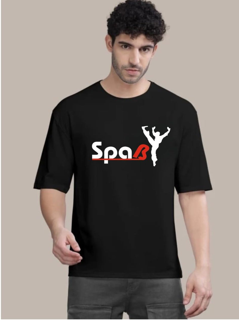 Black Cotton Off-Shoulder Crew-Neck Printed T-Shirt For Men