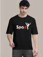 Black Cotton Off-Shoulder Crew-Neck Printed T-Shirt For Men