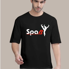 Black Cotton Off-Shoulder Crew-Neck Printed T-Shirt For Men