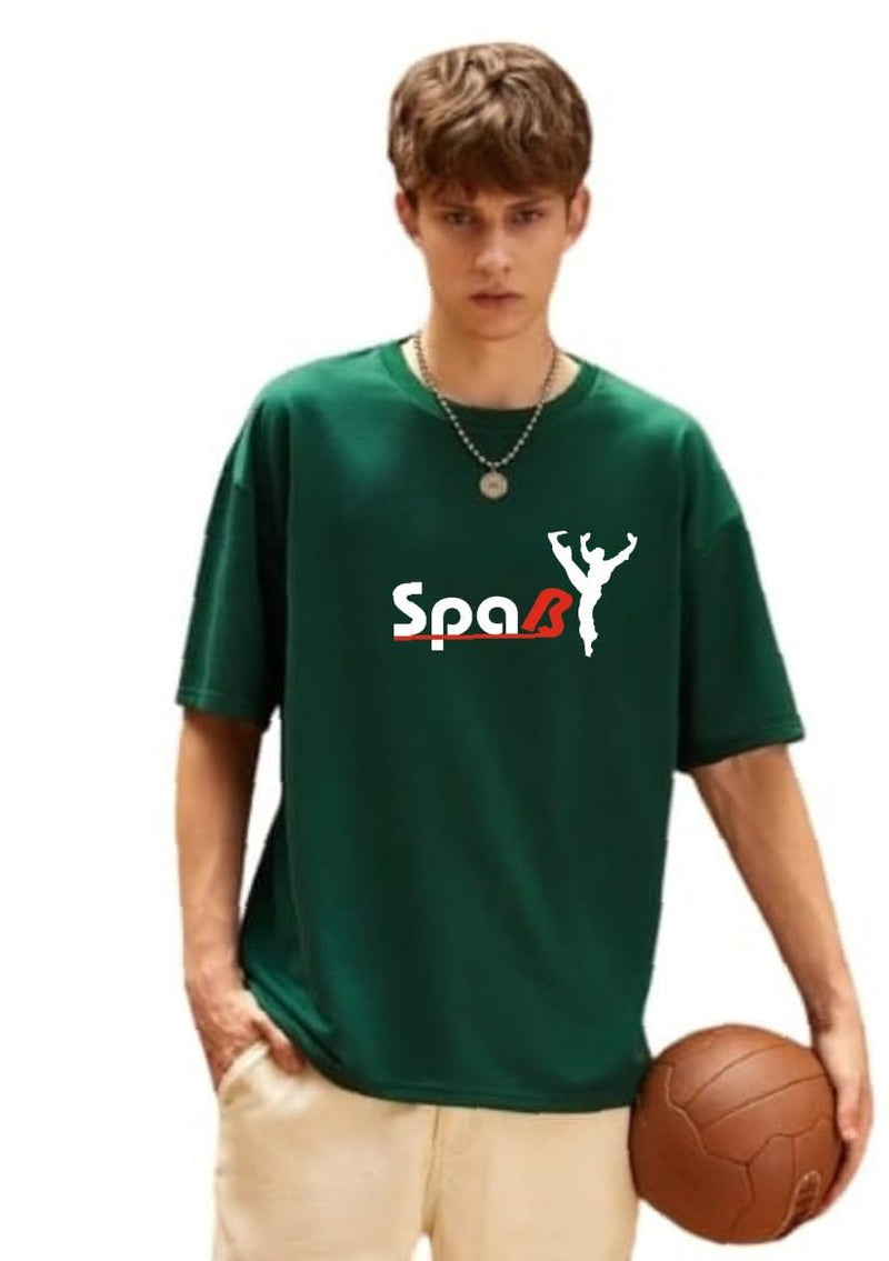Green Cotton Off-Shoulder Crew-Neck Printed T-Shirt For Men