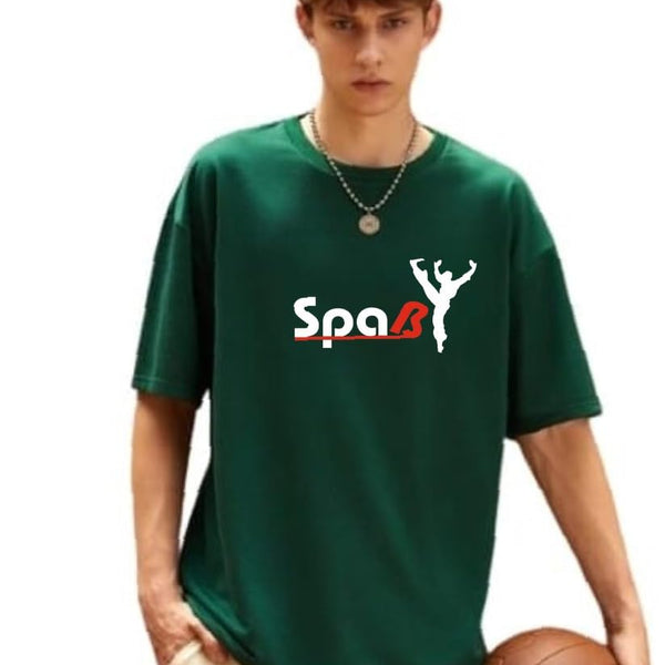 Green Cotton Off-Shoulder Crew-Neck Printed T-Shirt For Men