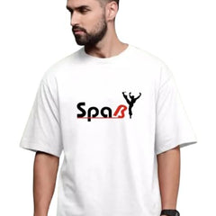 White Cotton Off-Shoulder Crew-Neck Printed T-Shirt For Men