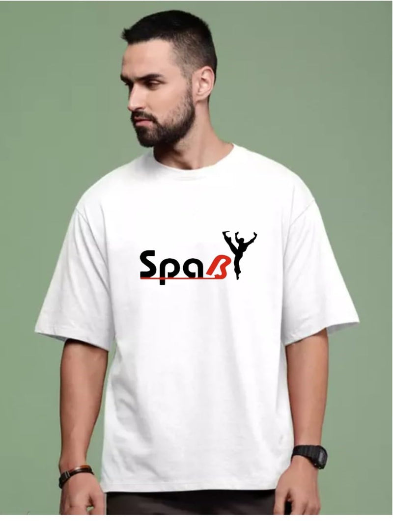 White Cotton Off-Shoulder Crew-Neck Printed T-Shirt For Men