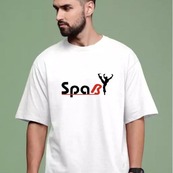 White Cotton Off-Shoulder Crew-Neck Printed T-Shirt For Men