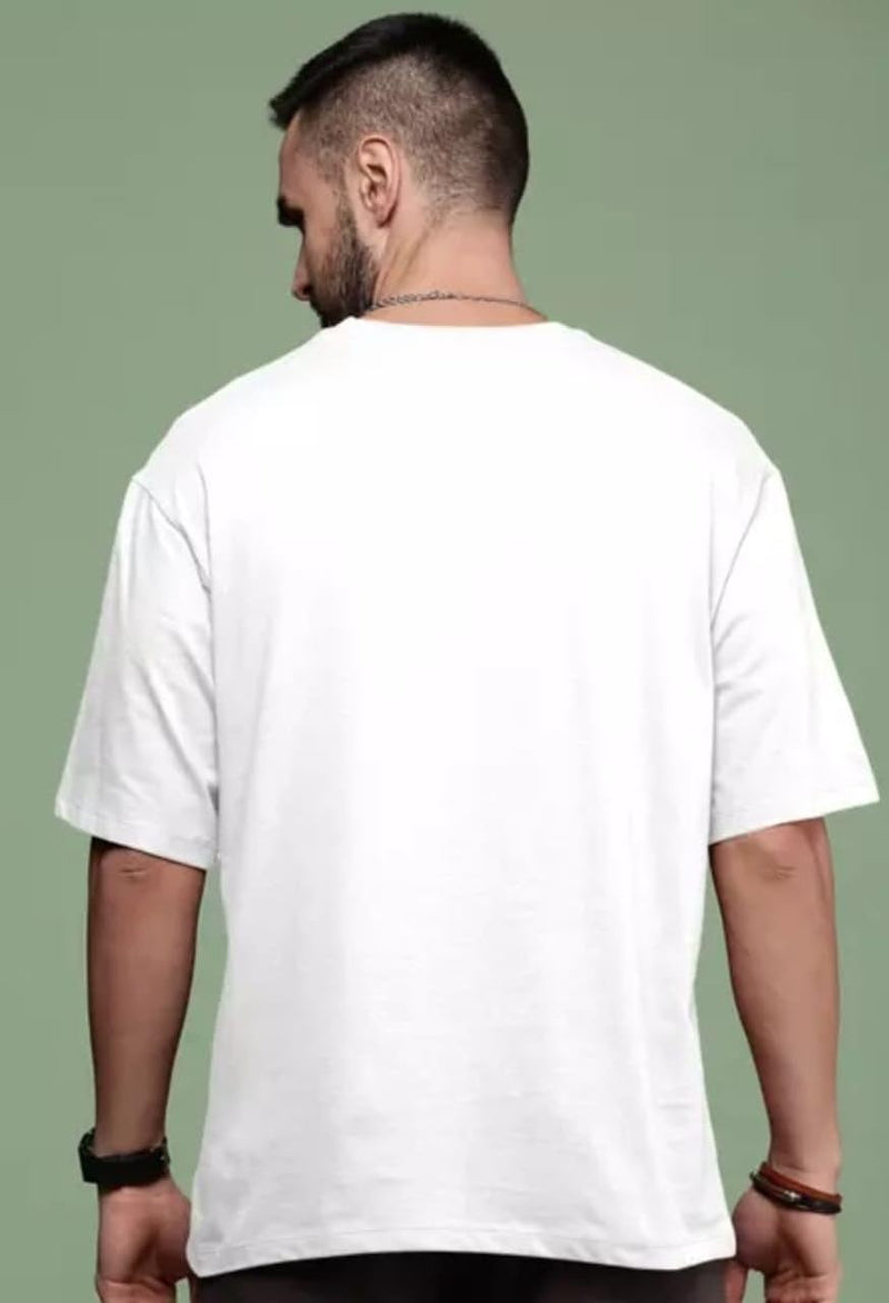 White Cotton Off-Shoulder Crew-Neck Printed T-Shirt For Men