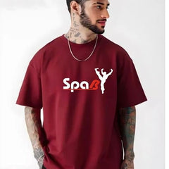 Maroon Cotton Off-Shoulder Crew-Neck Printed T-Shirt For Men