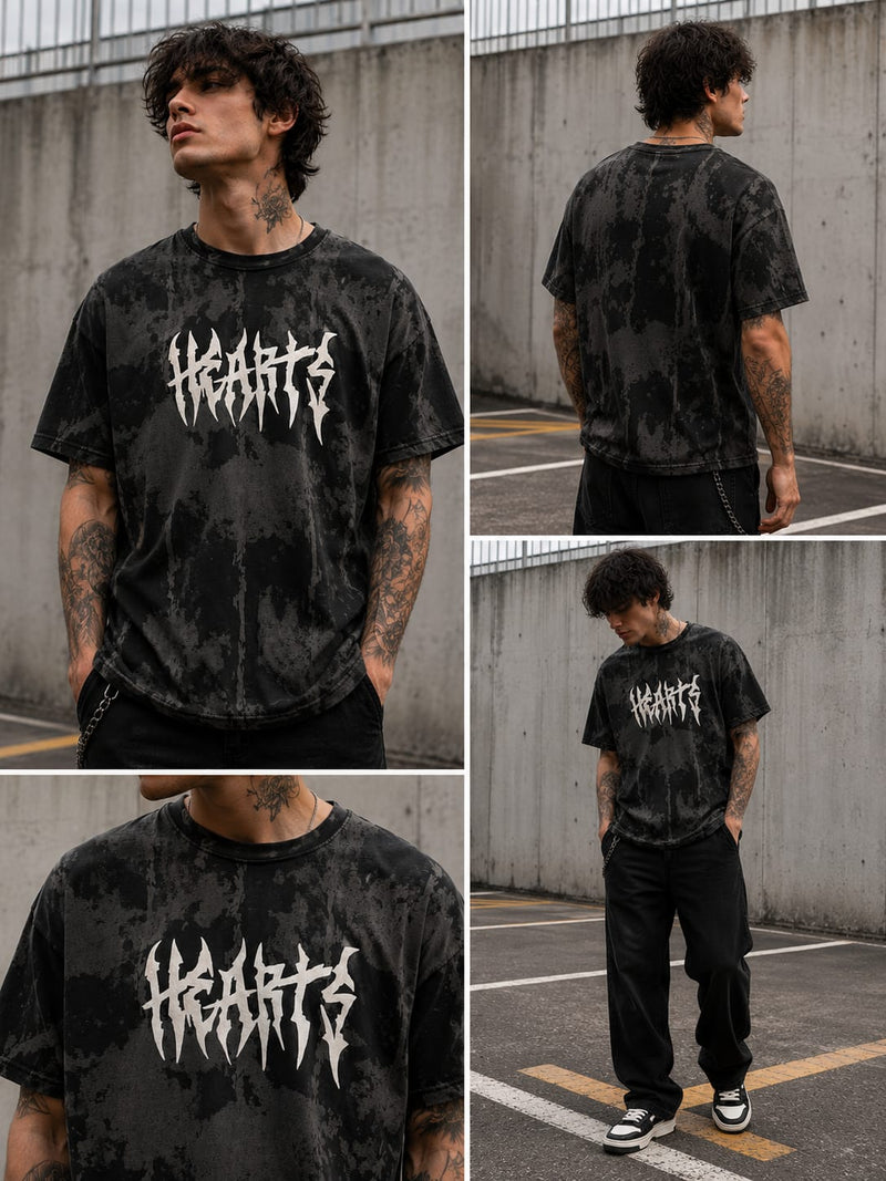 Hearts Acid Wash Oversized T-Shirt