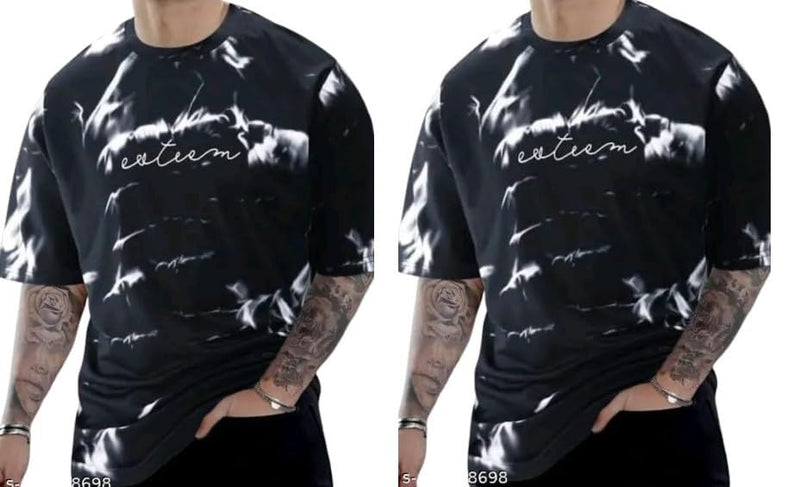 Pack Of 2 Black & White Cotton Printed Casual T-Shirt For Men