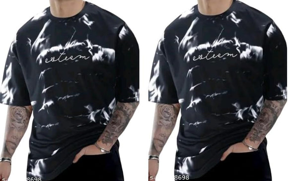 Pack Of 2 Black & White Cotton Printed Casual T-Shirt For Men