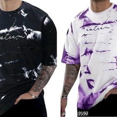 Pack Of 2 Black , White & Purple Cotton Printed Casual T-Shirt For Men