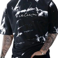 Black & White Cotton Printed Casual T-Shirt For Men