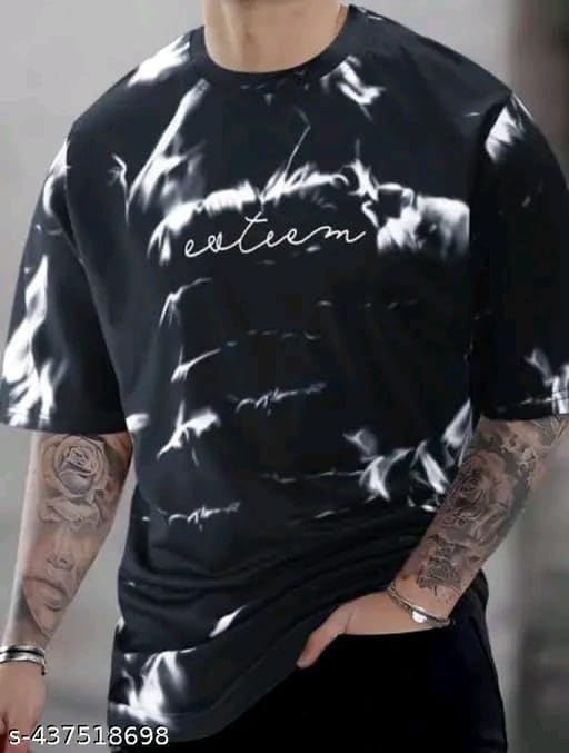 Black & White Cotton Printed Casual T-Shirt For Men
