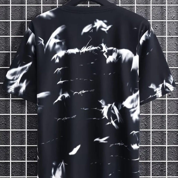 Black & White Cotton Printed Casual T-Shirt For Men