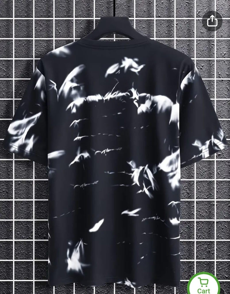 Black & White Cotton Printed Casual T-Shirt For Men