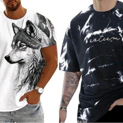Pack Of 2 Black & White Cotton Printed Casual T-Shirt For Men