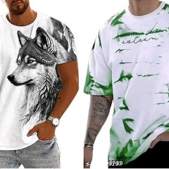 Pack Of 2 White , Black & Green Cotton Printed Casual T-Shirt For Men