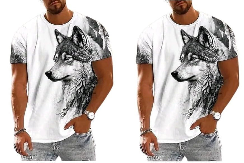 Pack Of 2 White & Black Cotton Printed Casual T-Shirt For Men