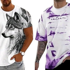 Pack Of 2 White , Black & Purple Cotton Printed Casual T-Shirt For Men