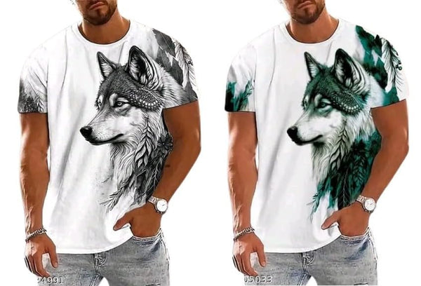 Pack Of 2 White , Black & Green Cotton Printed Casual T-Shirt For Men