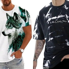 Pack Of 2 White , Black & Purple Cotton Printed Casual T-Shirt For Men