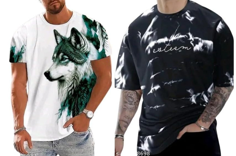 Pack Of 2 White , Black & Purple Cotton Printed Casual T-Shirt For Men