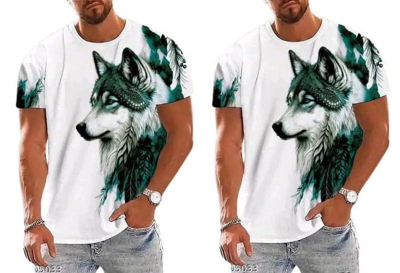 Pack Of 2 White & Green Cotton Printed Casual T-Shirt For Men