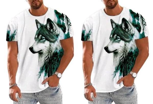 Pack Of 2 White & Green Cotton Printed Casual T-Shirt For Men