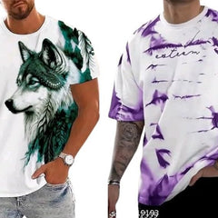 Pack Of 2 White , Green & Purple Cotton Printed Casual T-Shirt For Men
