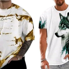 Pack Of 2 Golden & Green Cotton Printed Casual T-Shirt For Men