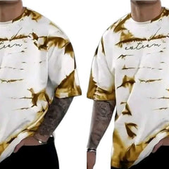 Pack Of 2 White & Golden Cotton Printed Casual T-Shirt For Men