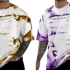 Pack Of 2 Golden & Purple Cotton Printed Casual T-Shirt For Men