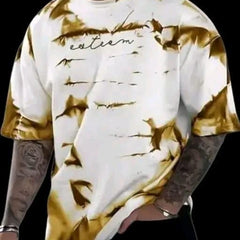 Pack Of 2 Golden & Purple Cotton Printed Casual T-Shirt For Men