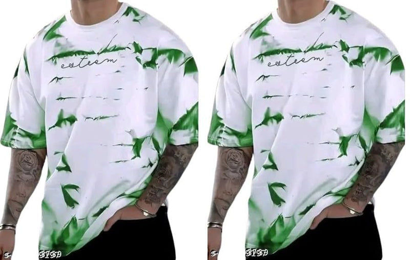 Pack Of 2 White & Green Cotton Printed Casual T-Shirt For Men
