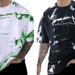 Pack Of 2 Green , Black & White Cotton Printed Casual T-Shirt For Men