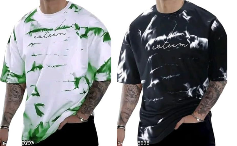 Pack Of 2 Green , Black & White Cotton Printed Casual T-Shirt For Men