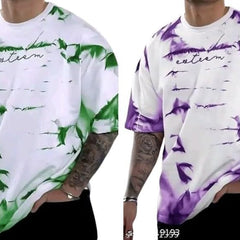 Pack Of 2 Green & Purple Cotton Printed Casual T-Shirt For Men