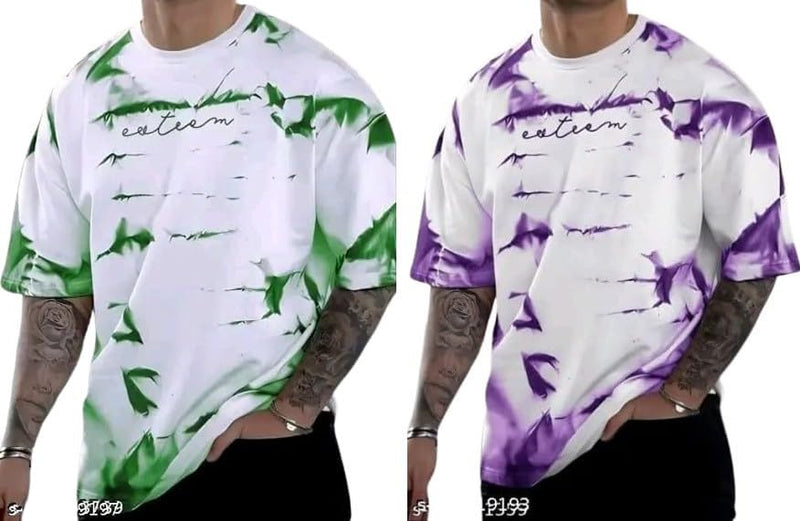 Pack Of 2 Green & Purple Cotton Printed Casual T-Shirt For Men