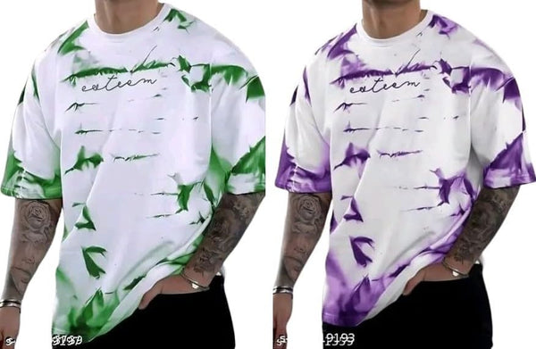 Pack Of 2 Green & Purple Cotton Printed Casual T-Shirt For Men