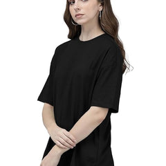 Black Cotton Regular Fit Plain T-Shirt For Women