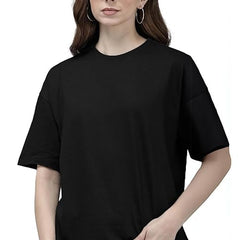 Black Cotton Regular Fit Plain T-Shirt For Women