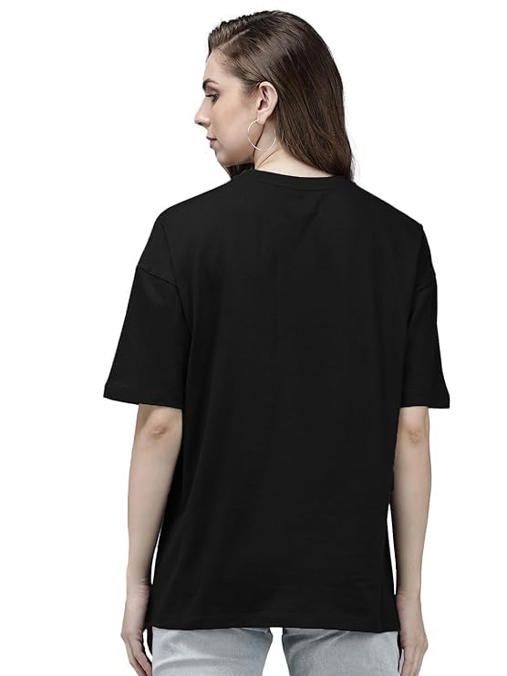 Black Cotton Regular Fit Plain T-Shirt For Women