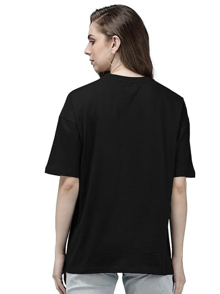 Black Cotton Regular Fit Plain T-Shirt For Women